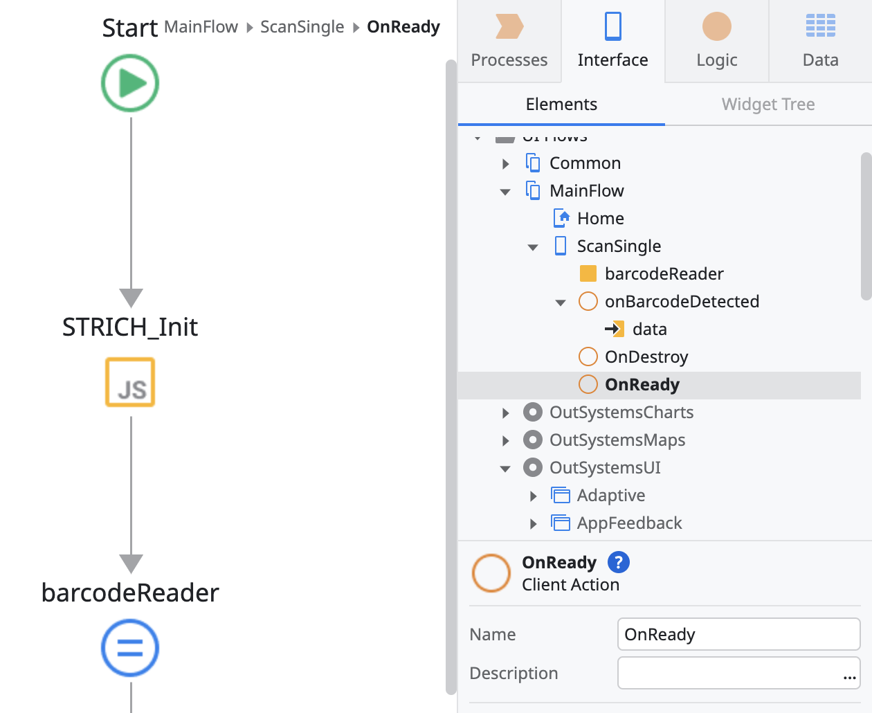 onReady client action calls JavaScript block