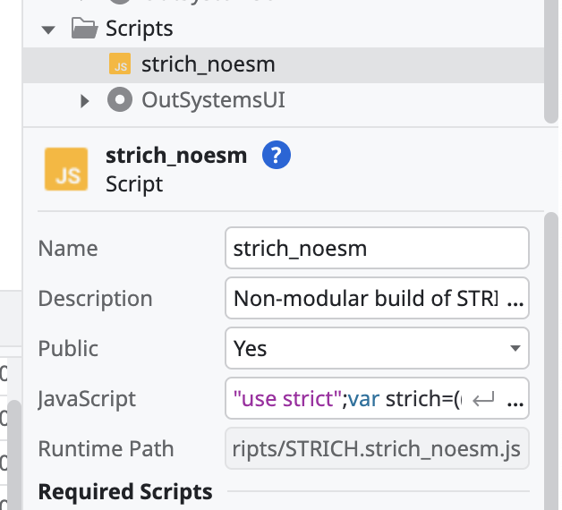 Non-modular STRICH build added as a script in OutSystems